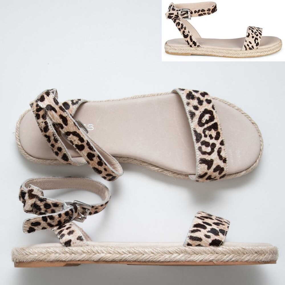 J/Slides Rosie Sandals Calf Hair Espadrille Leopard Print Tan Brown Size 8 NWOT